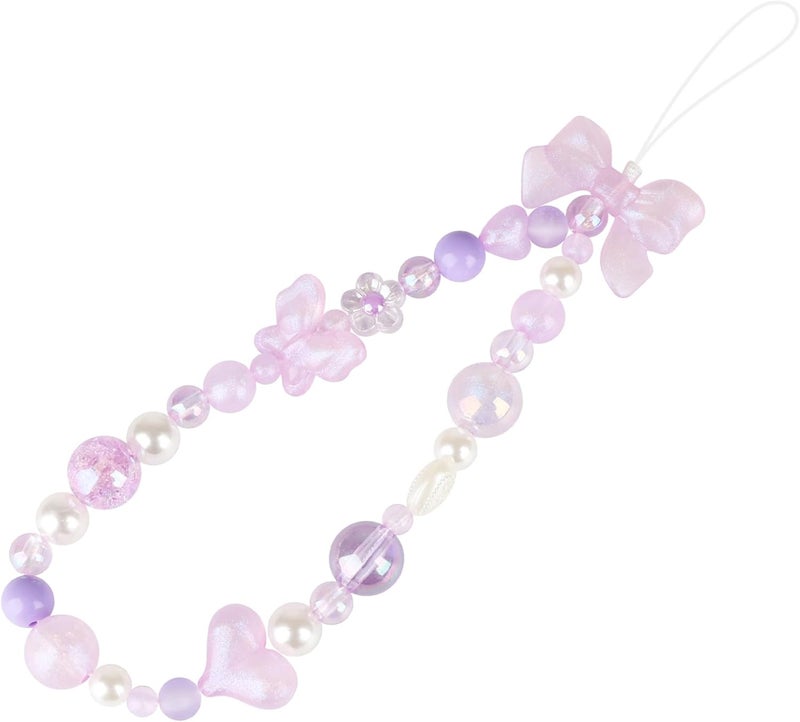 LUVI Beaded Phone Charm Lanyard Wrist Strap Love Heart Bow Beads Butterfly Chain Flower String Pearl Bling Bracelet Keychain Cute Fashion for Women - Image 1